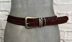 Vintage 90's Amiee Lynn Braided Leather Belt with Silvertone Brass Buckle